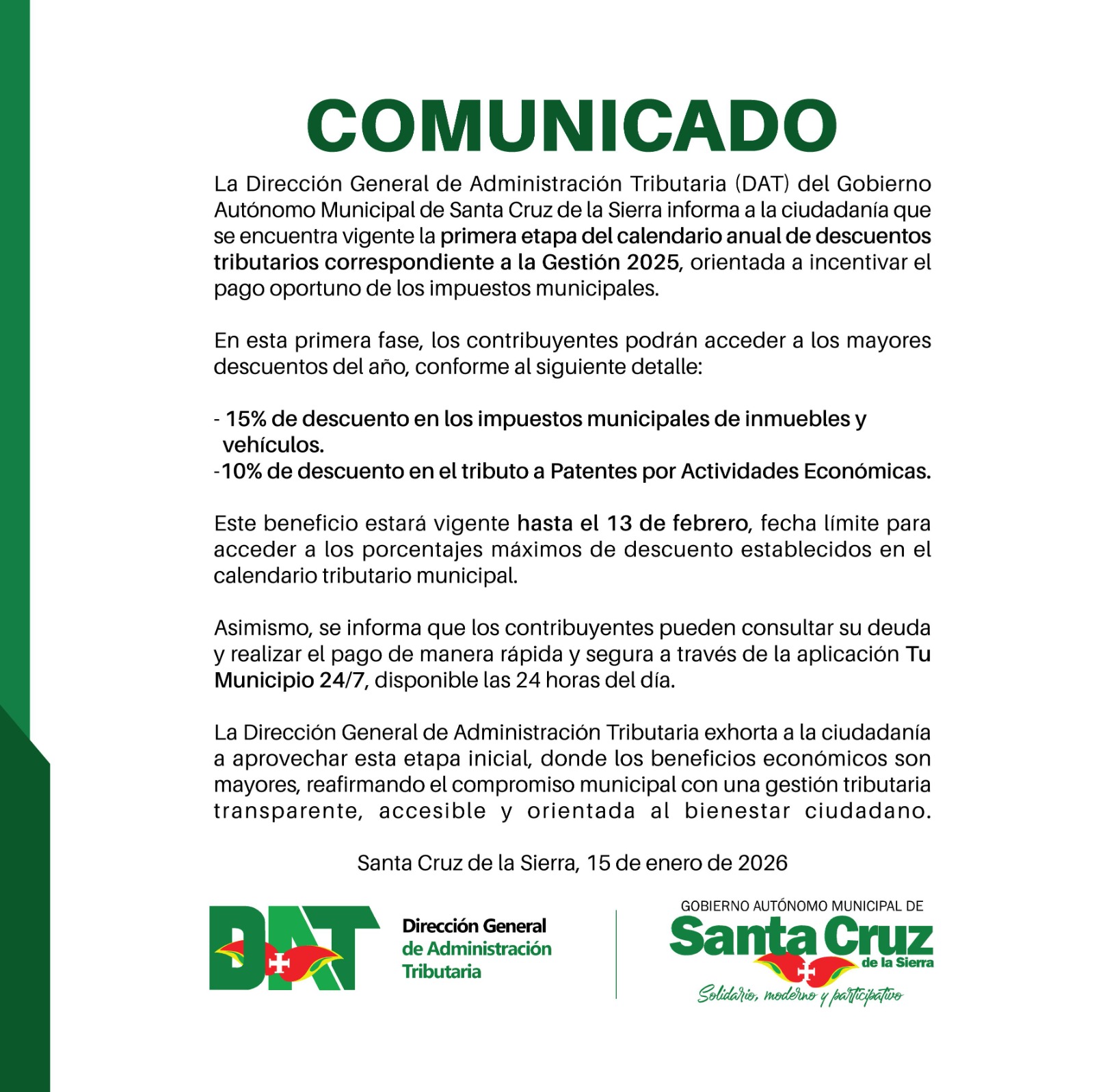 Comunicado DAT 15/01/2026