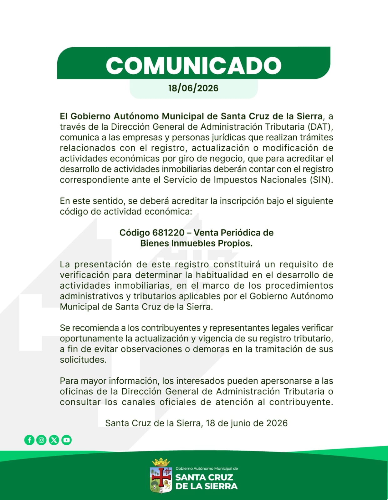 COMUNICADO DAT 19/06/2026
